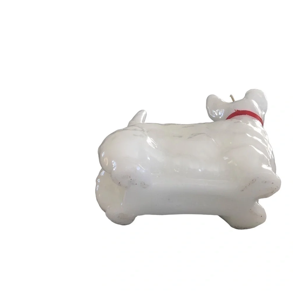 VTG White Scottie Candle With Single Wick Unused Dog Collector Display 7”LX6”H